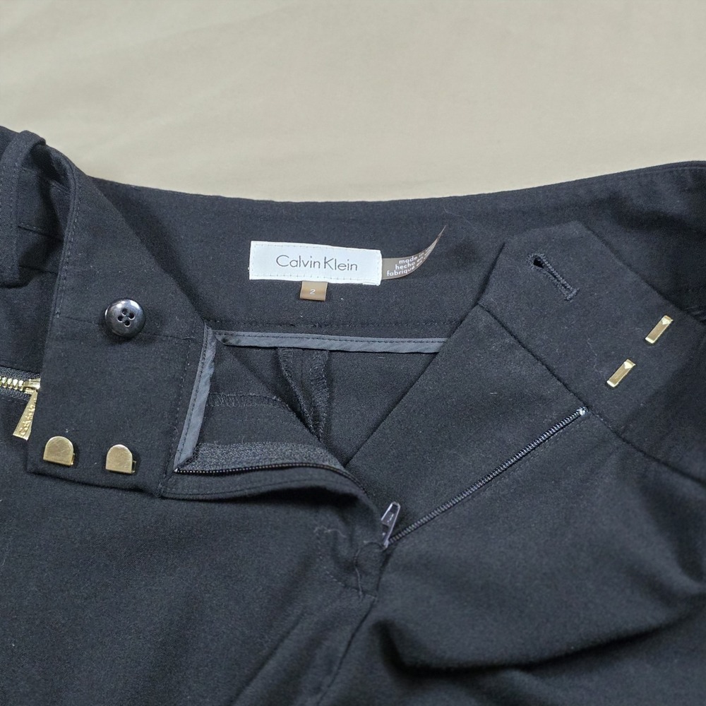 Calvin Klein Womens Sz2 Black Dress Pants Gold Zipper Accent Stretch - Picture 3 of 11